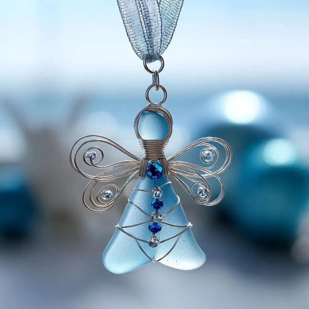 HAND-made Sea Glass-Angel Xmas Tree เครื่องประดับ HAND-made Sea Glass Art สําหรับตกแต่งหน้าต่าง