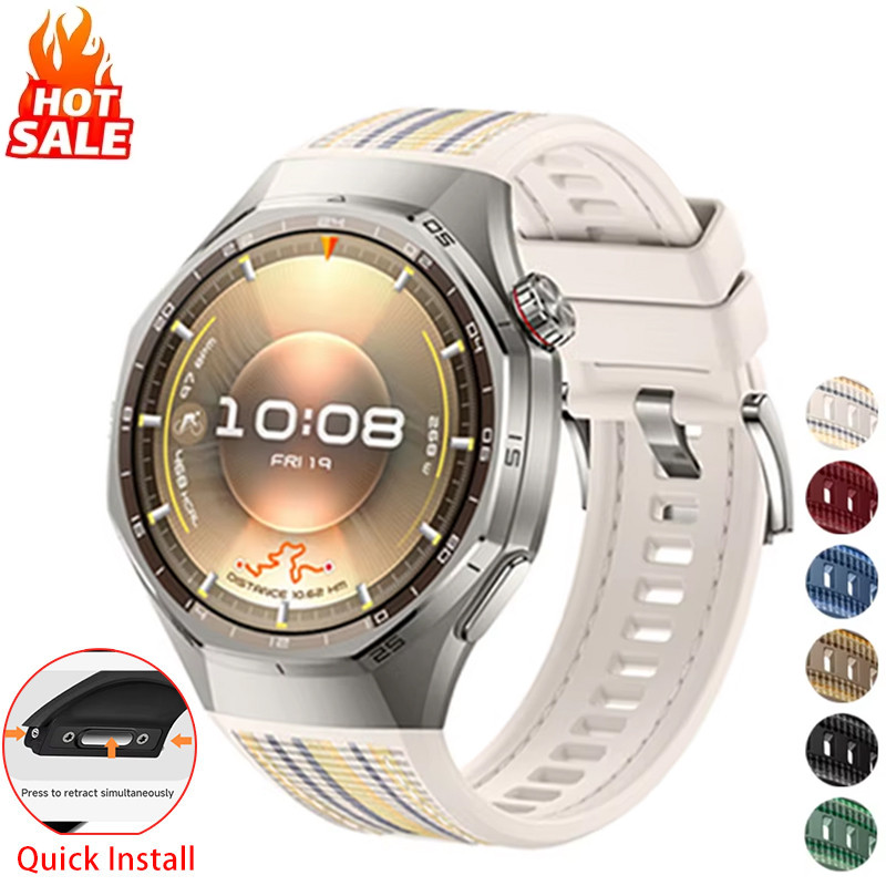 ติดตั้งอย่างรวดเร็วทอสายรัดซิลิโคนไนลอน (ไม่มีนาฬิกา) เข้ากันได้กับ Huawei Watch GT 6 Pro 46 มม.สายปุ่มประเภทวงดนตรีพิเศษสําหรับสายรัดข้อมือ Huawei GT6 Pro