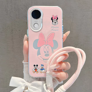 เคส Vivo V60 V70 V50 5G เคส Vivo V60 Lite 5G Case เคสน่ารักคู่รัก การ์ตูนมิกกี้ มินนี่ เมาส์ แบบด้าน กันกระแทก พร้อมสายคล้องมือถือ ขอบซิลิโคนอ่อนนุ่ม สำหรับผู้หญิง นักเรียน