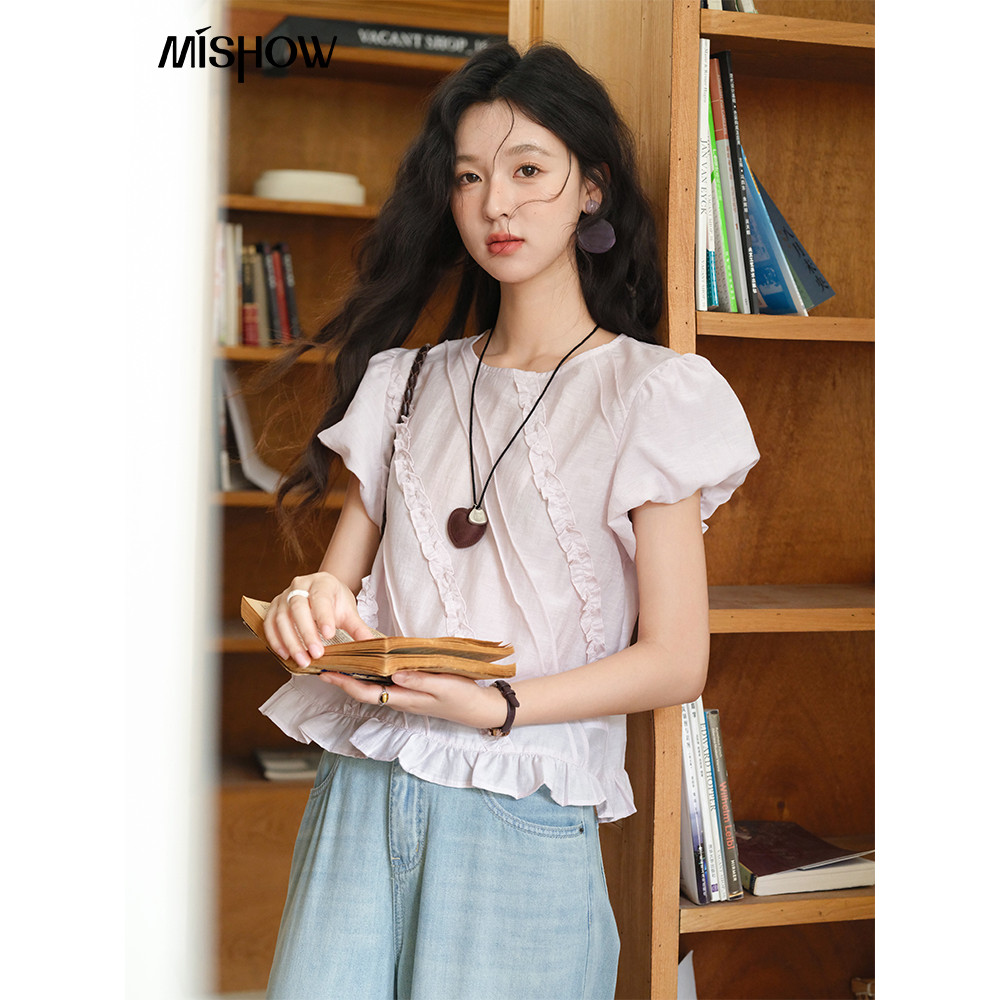 MISHOW 2026 เสื้อเชิ้ตแขนพัฟขอบเชื้อราฤดูใบไม้ผลิฤดูร้อน Niche