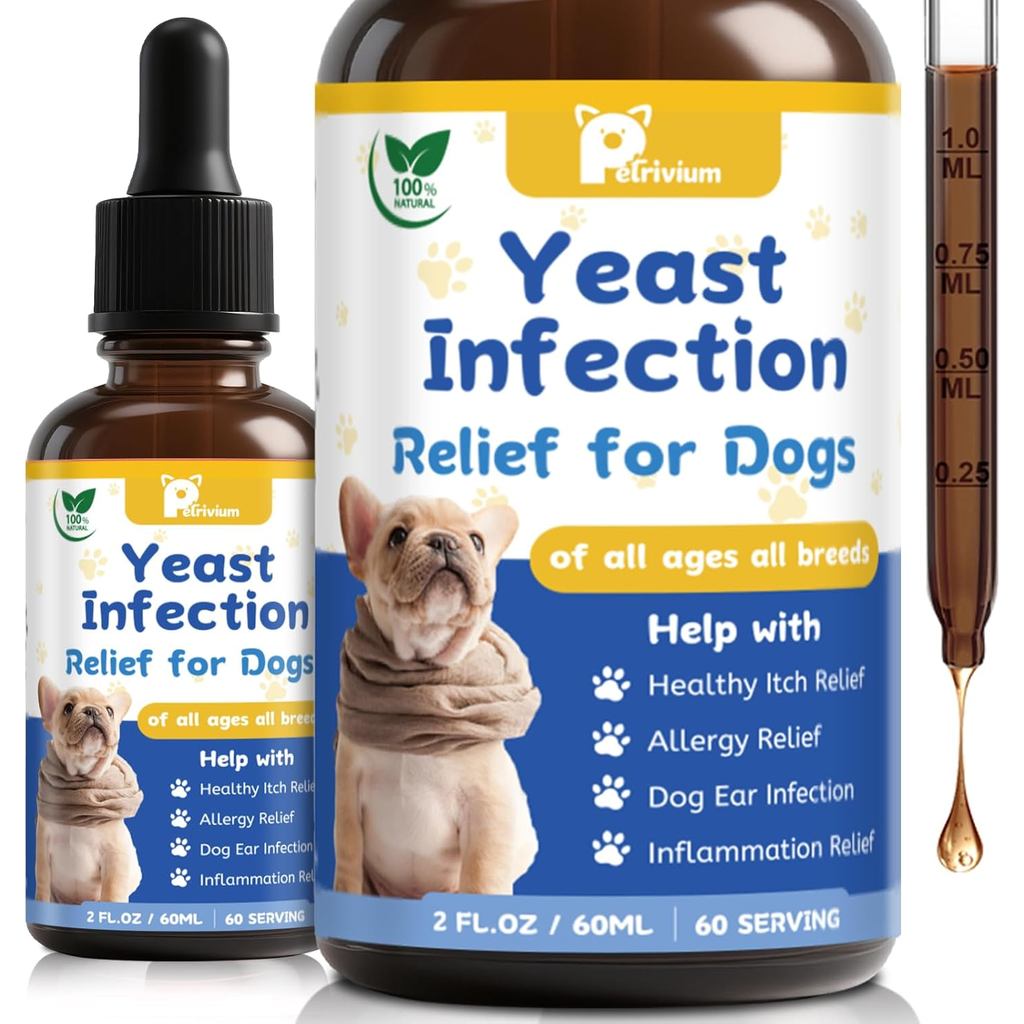 Natural Dog Yeast Infection Relief for Itchy Skin & Ear Treatment - Allergy & Paw Itching, Soothes I
