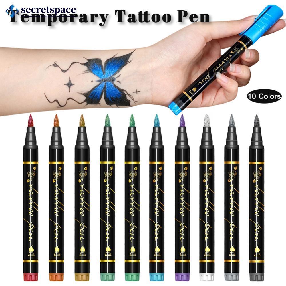 SECRETSPACE 10 สี Face Body Paint ชุด Body จิตรกรรมปากกาชั่วคราว Tattoo ปากกาแต่งหน้าสําหรับเด็กฮาโล