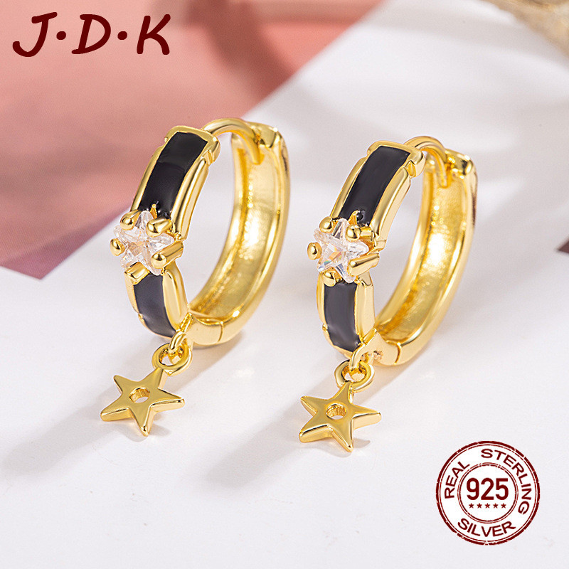 JDK 18K Gold ต่างหูแฟชั่นสีดําสําหรับผู้หญิง