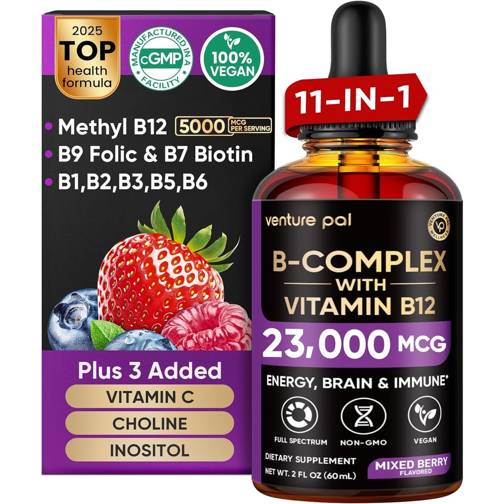Venture Pal 11-in-1 Vitamin B Complex Liquid Drops, B12 Methylcobalamin | บี9 โฟลิค | B1,B2,B3,B5,B6