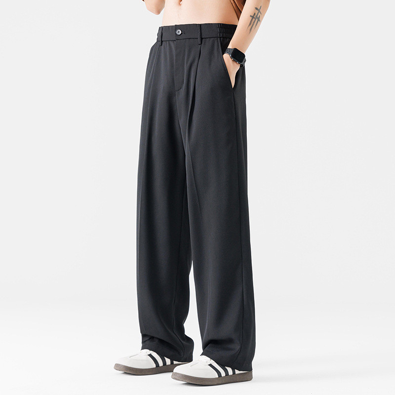 M-5XL กางเกงสูทขากว้างทรงหลวมตรงสำหรับผู้ชาย มีดีไซน์จับเดรป ใช้งานได้หลากหลาย เหมาะสำหรับคู่รัก