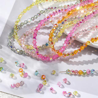 ลูกปัดแก้วคริสตัลชุบสีสันสดใสสำหรับทำด้วยมือ DIY สร้อยข้อมือและสร้อยคอ เหมาะสำหรับงานเครื่องประดับ