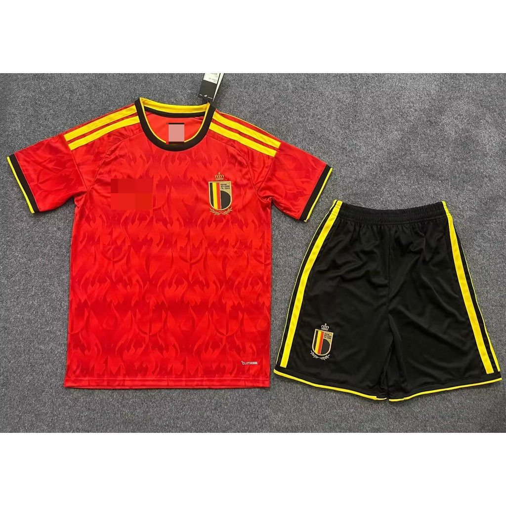 26-27 World Cup Belgium Home Football Jersey ชุดผู้ใหญ่คุณภาพสูงเสื้อยืดแขนสั้น + กางเกงขาสั้น S-XXL
