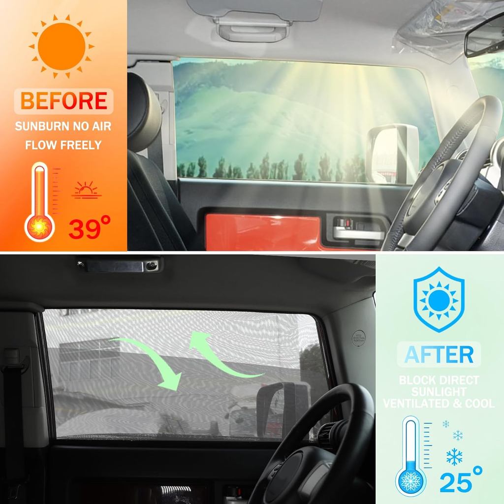 LLKUANG 100% Protection from Bugs for Toyota FJ Cruiser 2007-2021 Shade Breathable Mesh Car Curtains