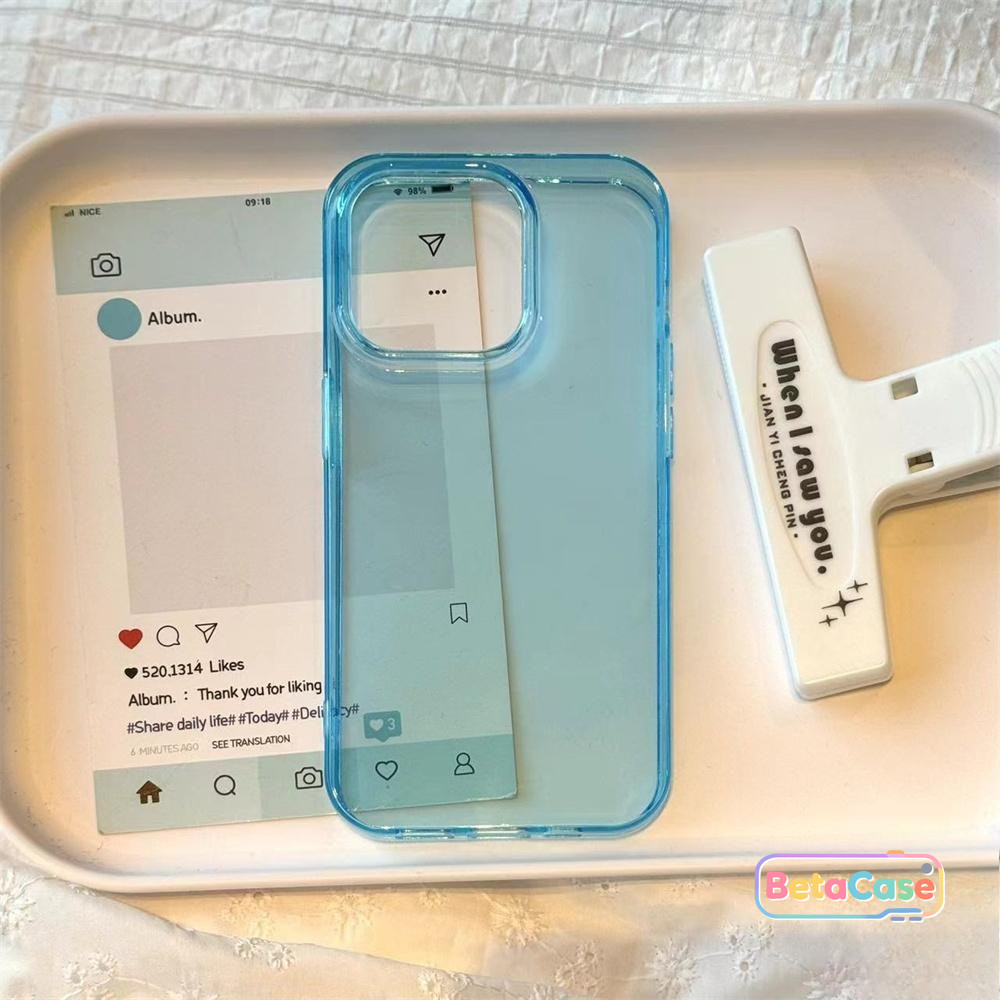 เคสโทรศัพท์ใสสีน้ำเงินและชมพูแบบโปร่งแสงรูใหญ่สไตล์มินิมอลสำหรับ iPhone 11, 16, 15, 14, 13, 12 Pro Max
