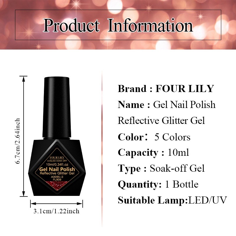 FOUR LILY 10mlยาทาเล็บเจลสะท้อนแสงสีดำและแดงใหม่ เหมาะสำหรับใช้ที่บ้านและเป็นของขวัญสำหรับตกแต่งเล็บแบบ DIY ราคา ถูกที่สุด ดีลบีเคเค แกลเลอรีภาพที่ 7