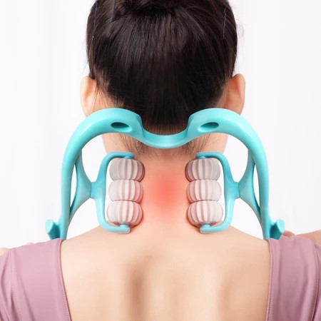 เครื่องนวดคอบ่าไหล่ ลูกกลิ้งนวดคอ ที่หนีบคอ หมุน360°ลูกกลิ้ง6ตัว สำหรับนวดตัว ขา อเนกประสงค์