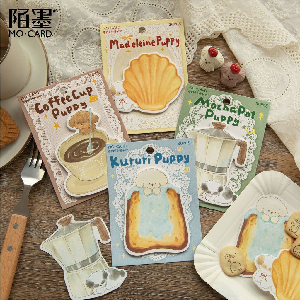 30 ชิ้น Sticky Notes สุนัขกาแฟขนมปังธีมการ์ตูนน่ารัก Self-Stick Notes Pad Self-Adhesive การเขียน Memo หน้าสําหรับโรงเรียน Office