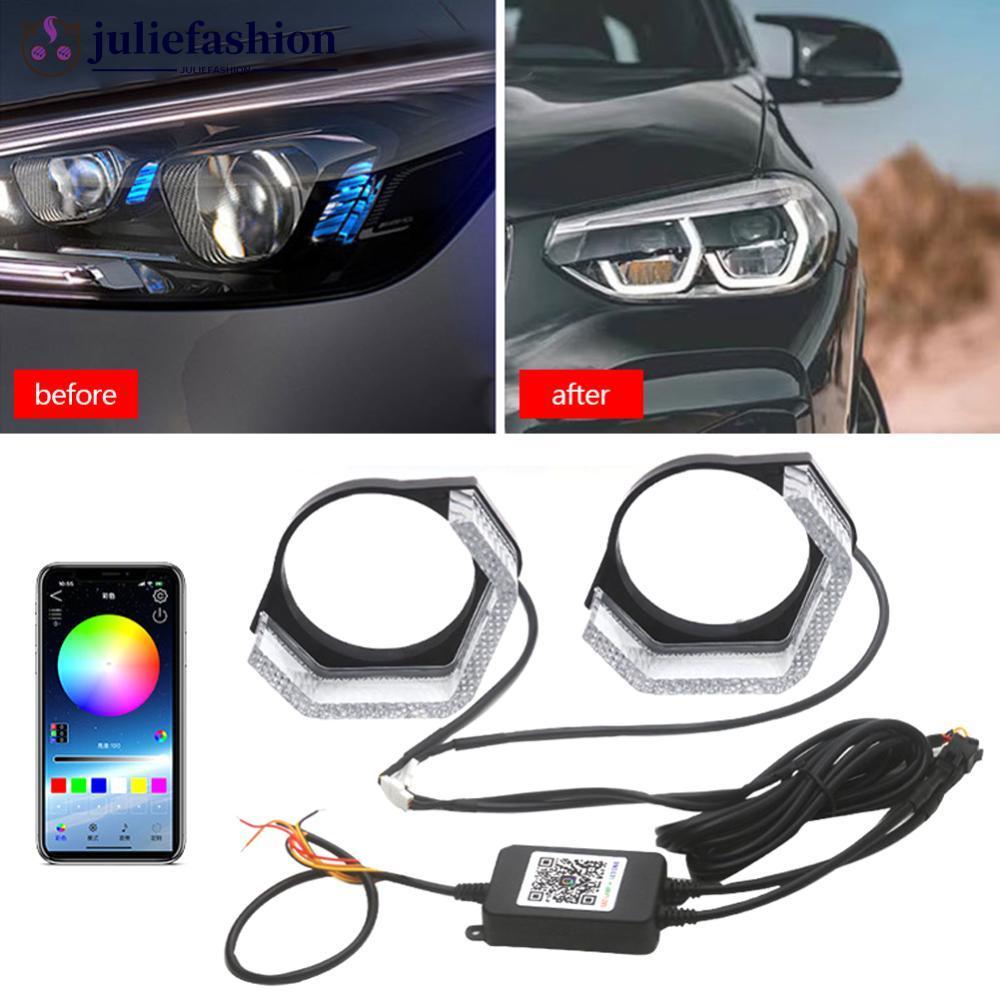 JULIEFASHION คู่ 2.5/3 นิ้ว 5D บลูทูธ APP ควบคุมไฟหน้าตกแต่งฝาครอบ Angel Eyes หน้ากากสําหรับ BMW เลน