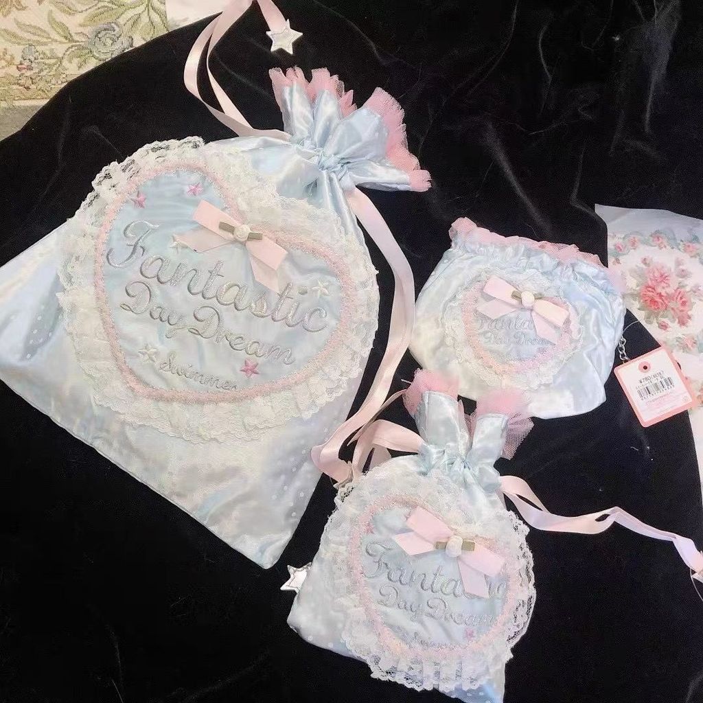 Sw swimmer ปักอุตสาหกรรมหนัก Drawstring กระเป๋าเก็บกระเป๋าญี่ปุ่นสาวนุ่มน่ารักแบบพกพากระเป๋าถือ Draw