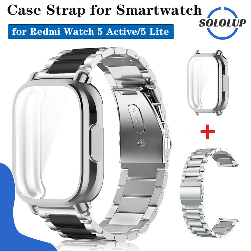 【สาย+เคส】สายรัดสแตนเลส กรณี TPU อ่อน for Redmi Watch 5 Active / 5 Lite กรณีนุ่มป้องกัน Gores วงโลหะหรู ปกป้องกันหน้าจอ
