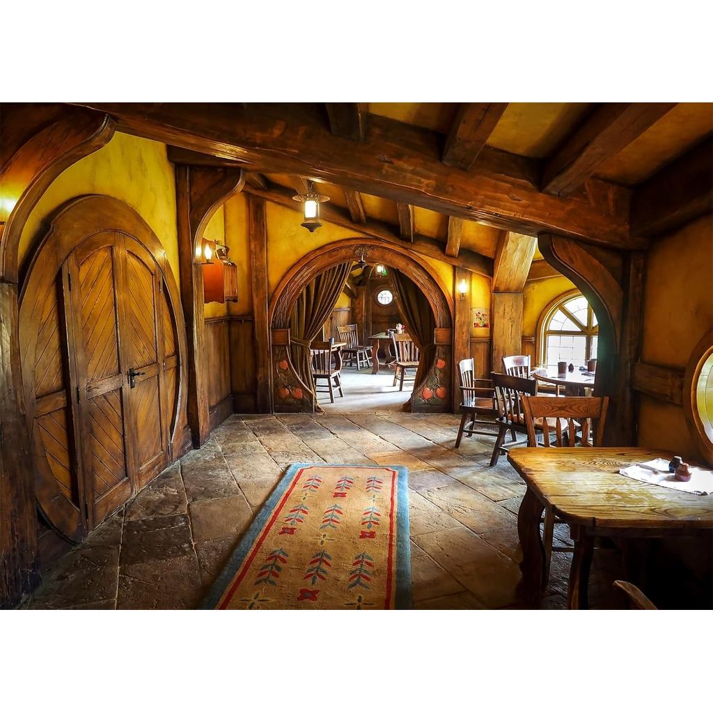 7x5ft ผ้า Vintage Hobbiton Tavern ฉากหลัง Mata ชนบทบาร์ภายในไม้เคาน์เตอร์พื้นหลังสําหรับ Hobbit Them