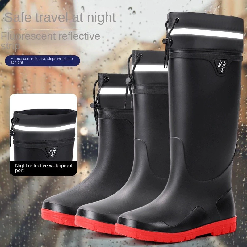 รองเท้าบูทกันฝนผู้ชาย สะท้อนแสง กันลื่น สำหรับตกปลาและเดินป่า - รูปที่ 1