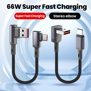 Elough 15 ซม.25 ซม.50 ซม.สั้นประเภท C สาย 66W Super Fast ชาร์จข้อศอกสเตอริโอ USB A/C ประเภท C สายถักสําหรับโทรศัพท์มือถือ