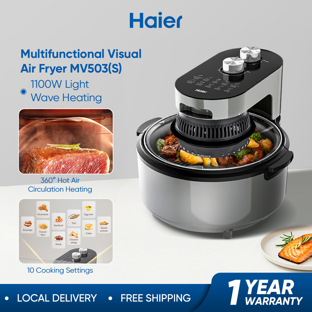 Haier Visual Air Fryer Oil 10-in-1 Airfryer ฟรี Non Stick 4.5L ขนาดใหญ่ความจุ Dual Rotary Knob 360o 
