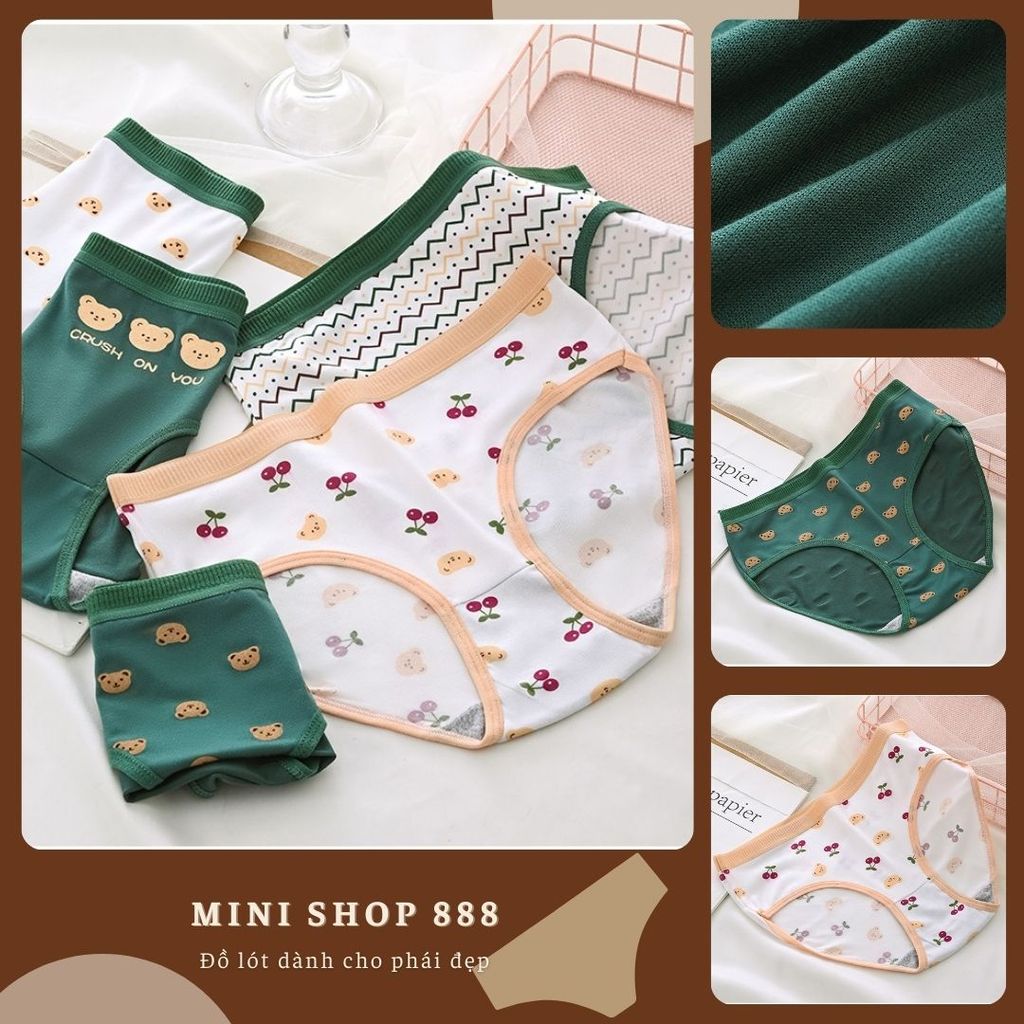 Mini shop 888 Cotton ชุดชั้นในสตรีลายหมีสีฟ้าน่ารัก น่ารัก นุ่ม โปร่ง CS07
