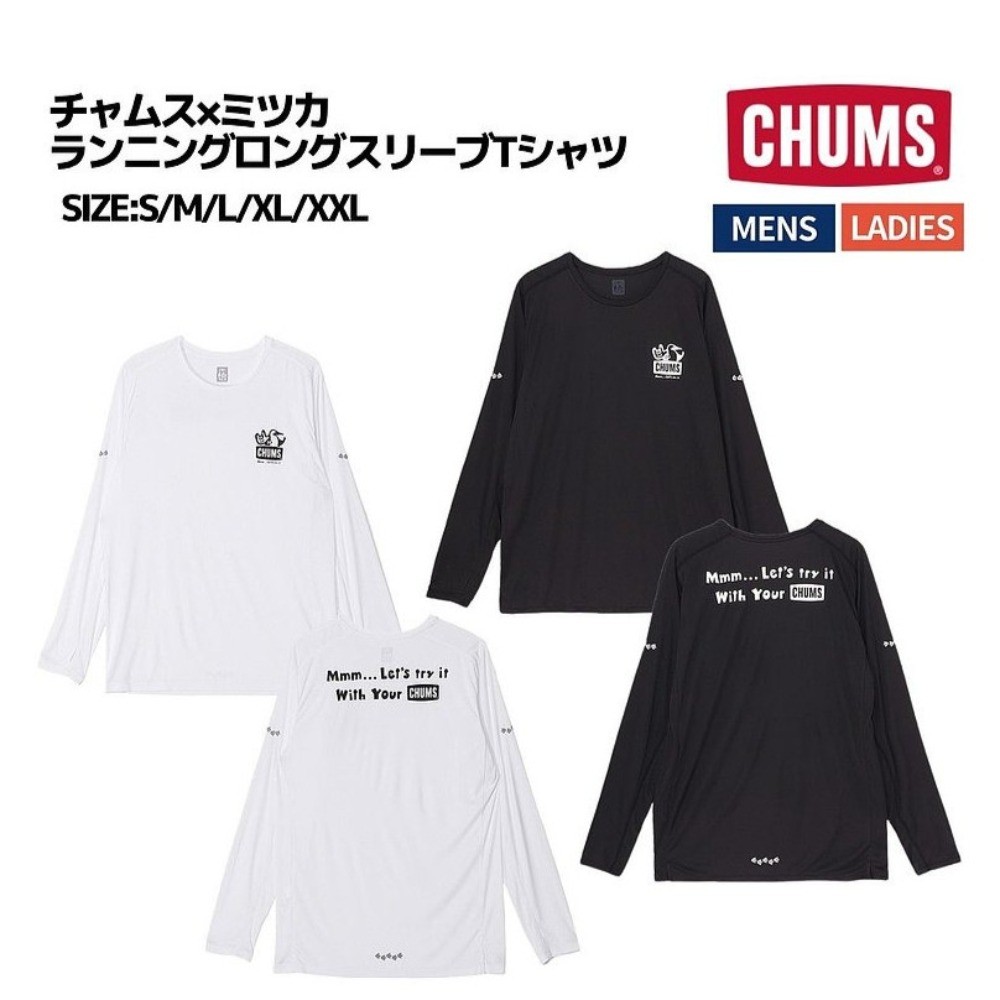 CHUMS X Mitsuka Running เสื้อยืดแขนยาวสไตล์ญี่ปุ่น ผ้าฝ้ายนุ่มพรีเมียม ซึมซับเหงื่อได้ดี สำหรับทั้งผู้ชายและผู้หญิง
