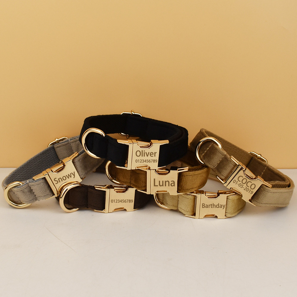 Personalized Velvet Dog Collar Engraved Multiple Colors Available Customization Service for Pet Acce