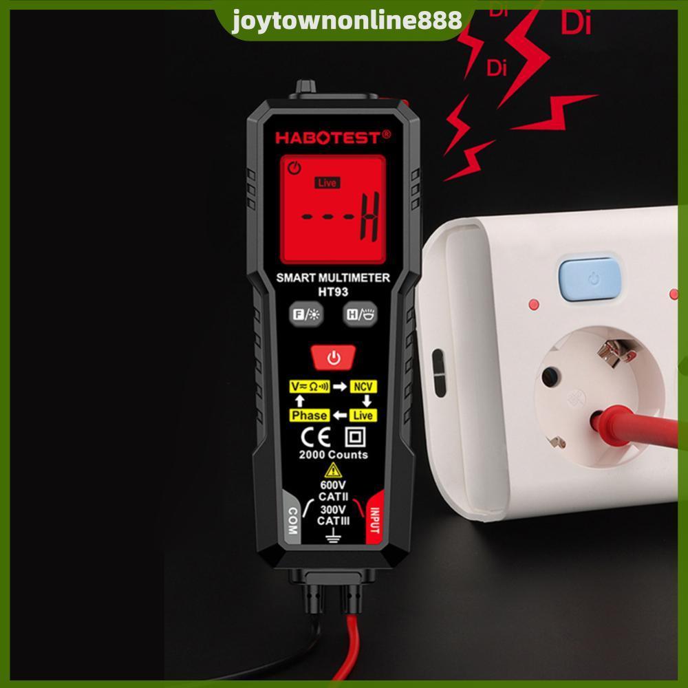 TRMS 2000 นับเครื่องทดสอบความต้านทานแรงดันไฟฟ้า AC/DC HT93 มัลติมิเตอร์แบบดิจิตอลอัตโนมัติพร้อม NCV 