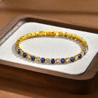 Vnox Evil Eye Zircon Tennis Bracelet for Women Men Amulet Protection Good Luck Minimalist Chain link
