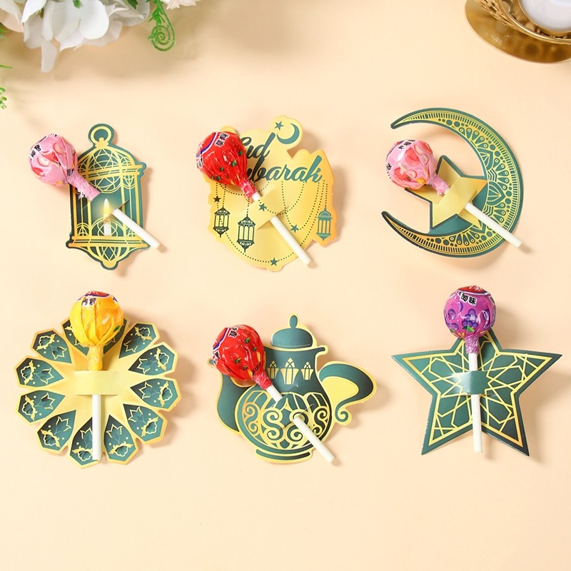 48 ชิ้น Eid Gold Lollipop ตกแต่งการ์ด Eid Ramadhan ตกแต่ง Eid Lollipop การ์ด Mubarak ตกแต่ง Eid ของขวัญสําหรับเด็ก Party Supplies