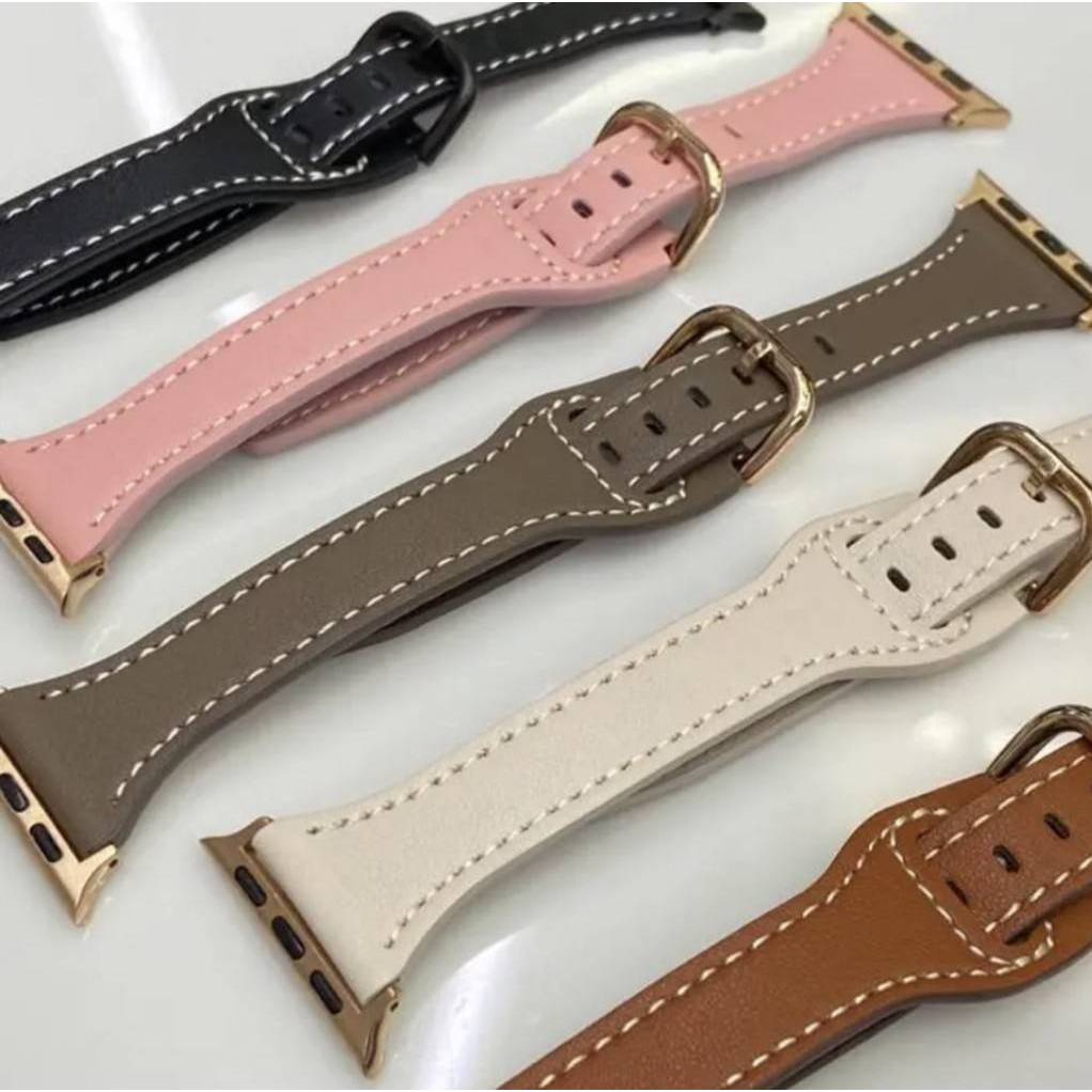 ZMZ สายนาฬิกา สายหนังขอบเล็ก Bella สำหรับ Smartwatch 38/40/41(S10)42mm 42/44/45/46/49mm