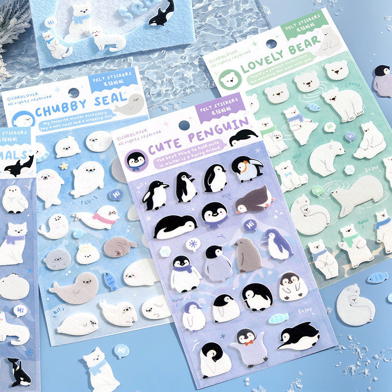 สติกเกอร์น่ารักสําหรับ Scrapbooking ผู้ใหญ่เด็กญี่ปุ่นขนาดเล็ก Kawaii Penguin Sea Bear สติกเกอร์สําหรับ Planner Journaling Felt Made