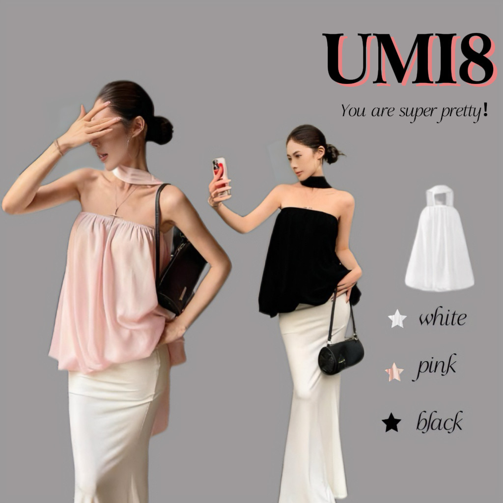 UMI8💝【ในสต็อก】💝เสื้อผู้หญิงสไตล์ฝรั่งเศสพิมพ์ลายดอกไม้สีขาว ปรับเข้ารูป เปิดไหล่