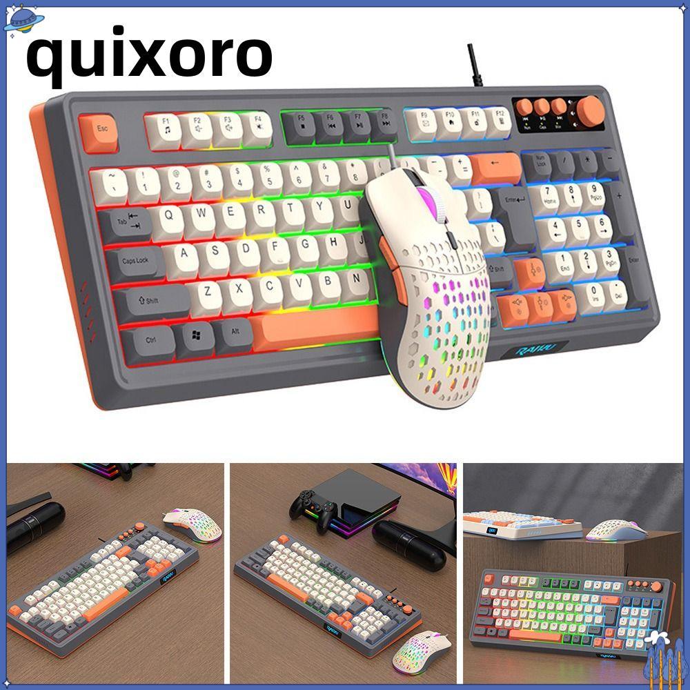 QUIXORO RAID T98 คีย์บอร์ด, Backlight Luminous คีย์บอร์ดเมาส์ชุด,การเชื่อมต่อ USB สีรุ้ง 98 รูปแบบที