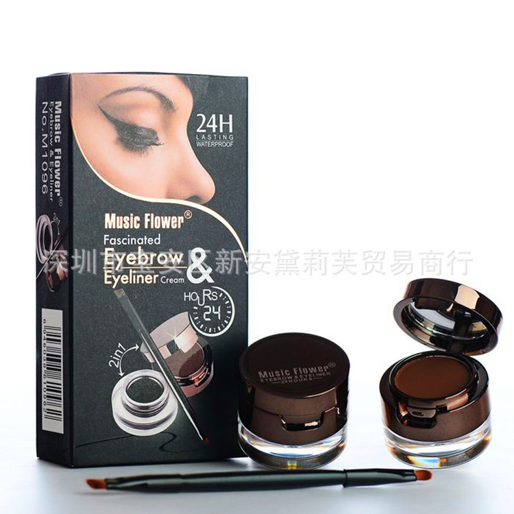 ขายร้อน [ราคาขายส่ง] Cross-Border Makeup Music Flower/Music Flower Black Brown Eyeliner+แป้งเขียนคิ้