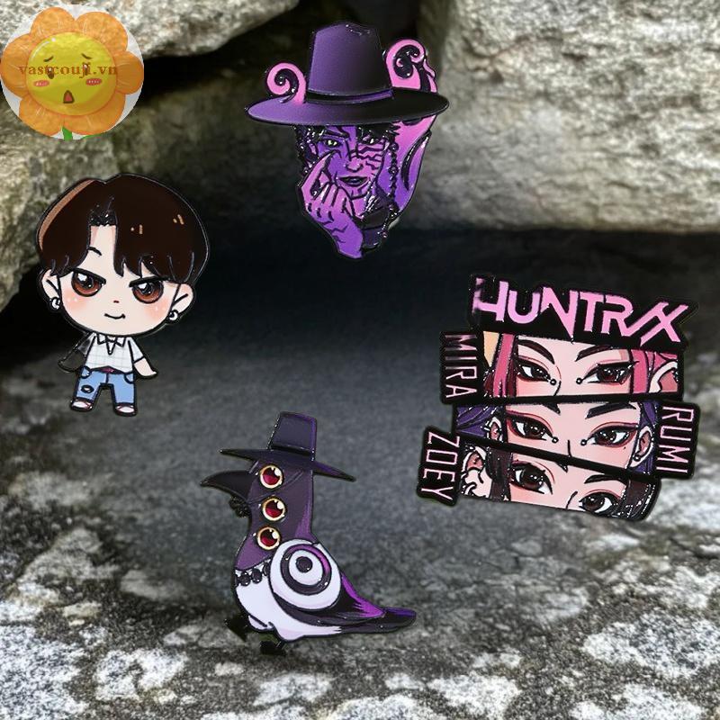 VASTJI 1/4 ชิ้น Kpop Demon Hunter เข็มกลัด HUNTR/X เคลือบ Pins Badge สําหรับผู้หญิงผู้ชายกระเป๋าเป้ส