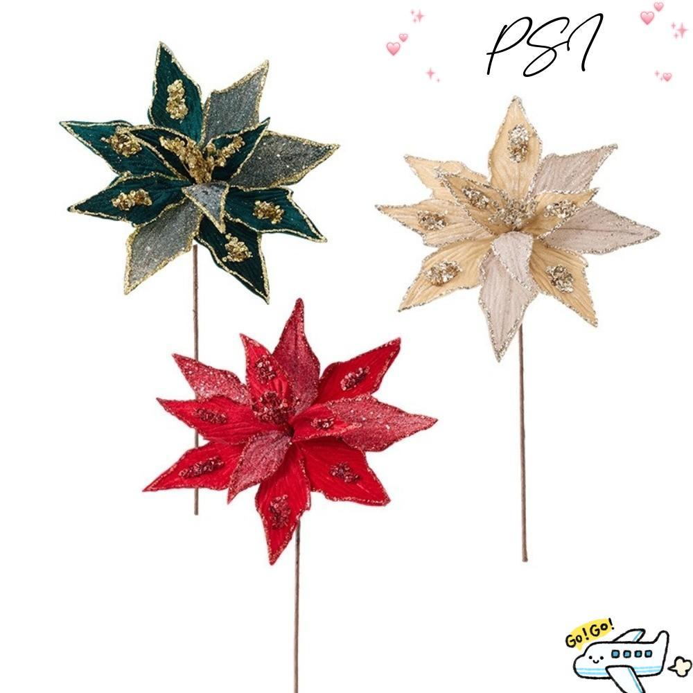 PSI ดอกไม้ Poinsettia ประดิษฐ์, เลื่อม 32 ซม. ดอกไม้แวววาวคริสต์มาส, ดอกไม้จําลองแวววาวประกาย ตกแต่ง