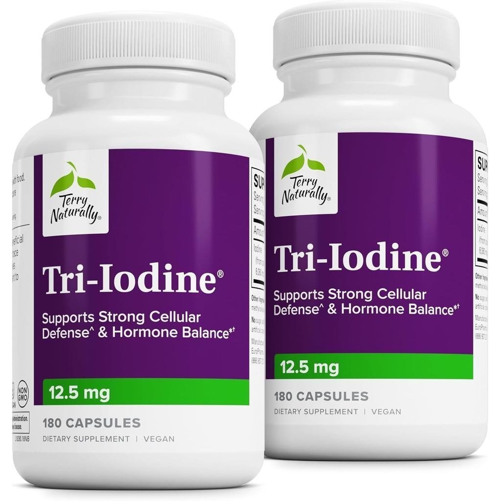 Terry Naturally Tri-Iodine - Aid Thyroid Health พร้อมโพแทสเซียม Iodide & Sodium Iodide - Aids Hormon