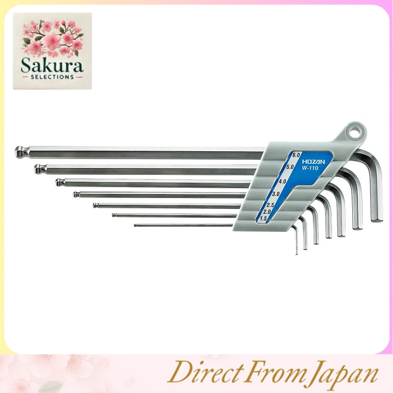 HOZAN 7-Piece Ball Point Hex Key Wrench Set - Multiple Length Types, Sizes 1.5/2/2.5/3/4/5/6mm