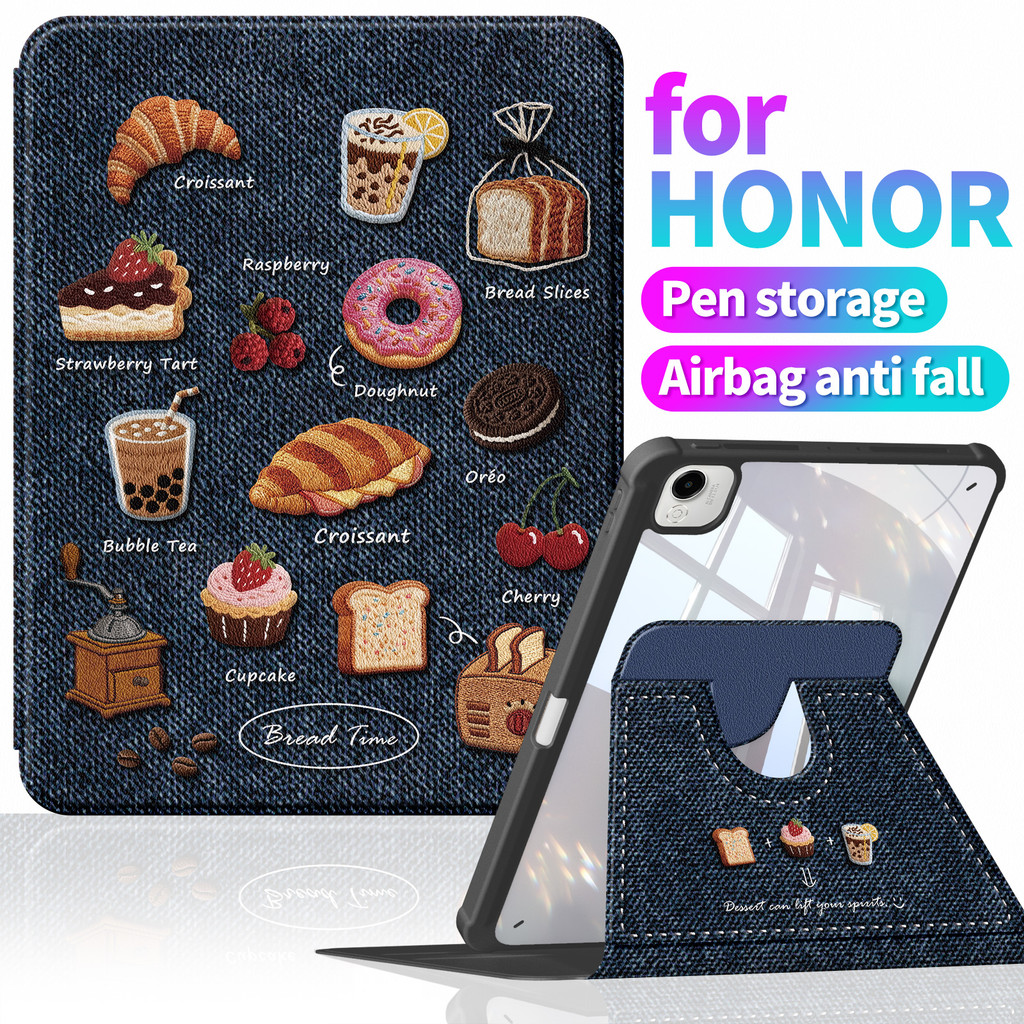 A1532面包合360° เคสขาตั้งหมุนได้สําหรับ HONOR Pad X9a 11.5"/X8a 11"/Pad9 12.1"/ Pad10 12.1"丨Leather & TPU & Transparent Acrylic丨Drop-Proof & ทนทาน