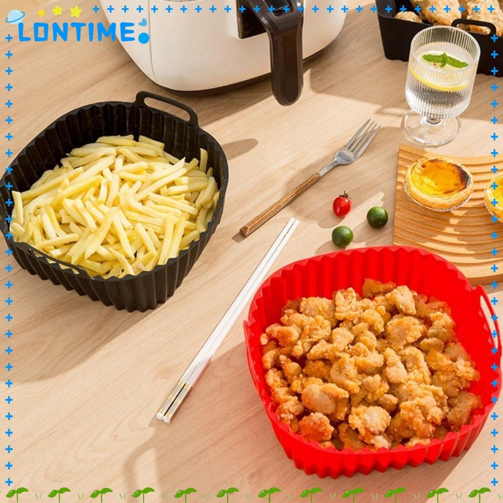 LONTIME ซิลิโคน Air Fryer Liners พร้อมที่จับสีดําสีแดงเตาอบ Liner, Air Fryer อุปกรณ์เสริมสําหรับ 4-7