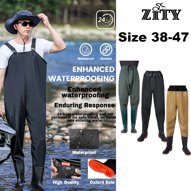 ZITY กางเกงบูทกันน้ำ ยางสังเคราะห์ PVC พร้อมรองเท้าบู๊ท กางเกงทำสวน ทำไร่