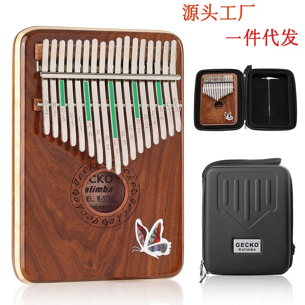GECKO GECKO เปียโนนิ้วหัวแม่มือเดี่ยวเต็มรูปแบบไม้จันทน์ Kalimba 17-Tone เปียโนนิ้วเริ่มต้นเครื่องดน