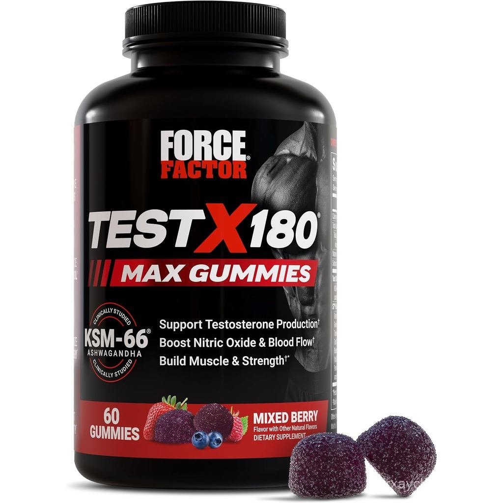 การทดสอบ Force Factor X180 Max Gummies, อาหารเสริมบูสเตอร์ฮอร์โมนเพศชายสําหรับผู้ชาย, พร้อม KSM-66 เ