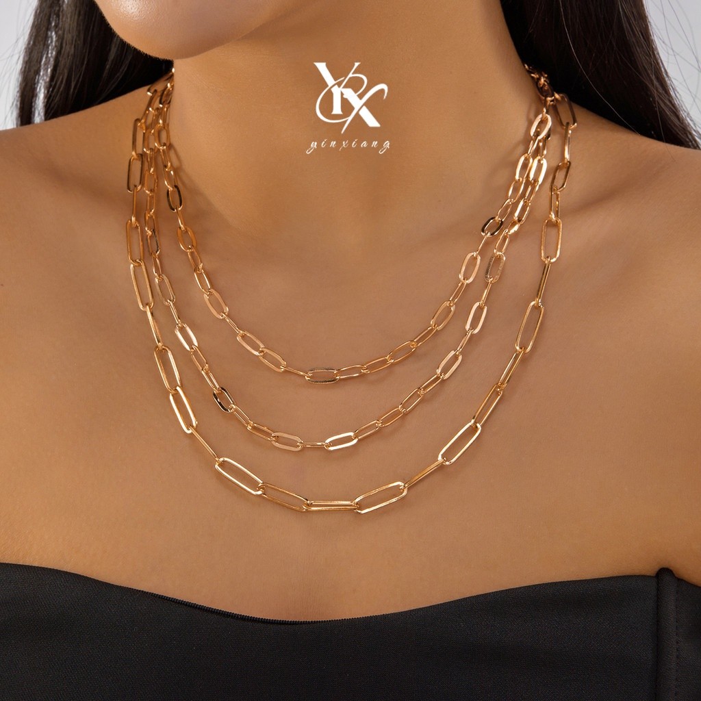 YX Minimalist เรขาคณิตชั้น 3 ชั้น Y2K ชุดสร้อยคอ Dainty เครื่องประดับสําหรับผู้หญิงสาวอินเทรนด์ความง