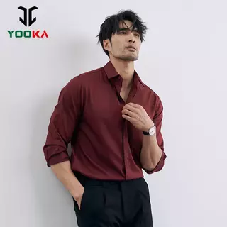 Yooka เสื้อเชิ้ตแขนยาวชาย กระดุม ตัวเข้ารูปสลิมฟิต สำหรับธุรกิจทางการ สีพื้น คุณภาพสูง ระบายอากาศดี สวมใส่สบาย ดีไซน์เรียบง่าย สำหรับธุรกิจและแคมปัส