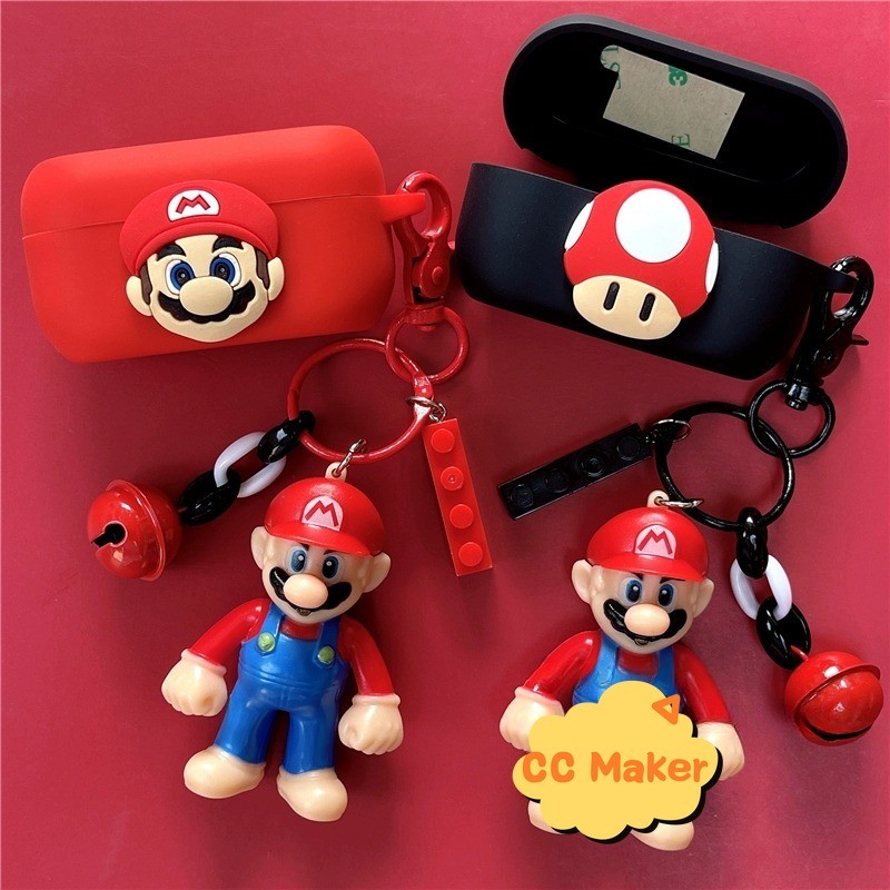 for Anker Soundcore C50i Case Silicone Soft Case Suitable for Soundcore C50i Shockproof Shell Protective Sleeve Cartoon Mario Keychain Pendant