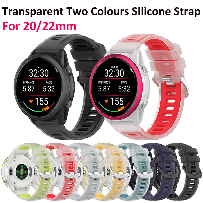 สายรัดซิลิโคนสองสีโปร่งใส 22 มม. 20 มม. สำหรับ Garmin Forerunner 570 265 255 165 55 / Vivoactive 6 5 4 / Venu Sport Band รูปที่ 8