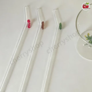 หลอดแก้วปลายตกแต่งลายน่ารัก ธีมคริสต์มาส ใช้ได้กับชา กาแฟ น้ำผลไม้ ทำความสะอาดง่าย ใช้ซ้ำได้ ลดพลาสติก
