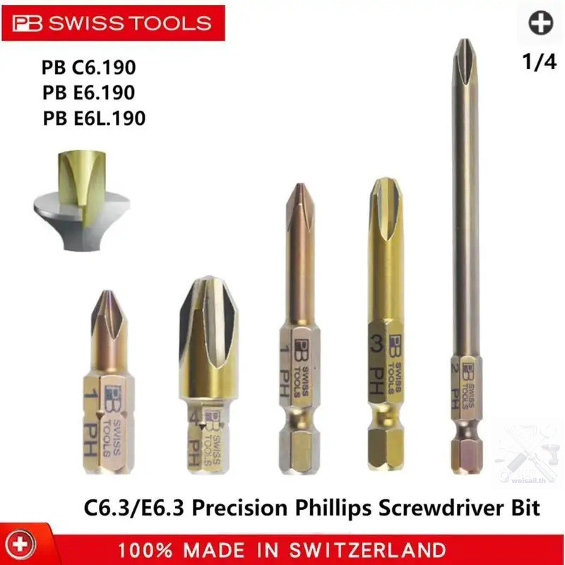 Swiss-made PB SWISS TOOLS หัวไม้กอล์ฟไฟฟ้า ดอกสว่านความแม่นยํา 1/4 นิ้ว C6 .190 E6.190 E6L.190 series