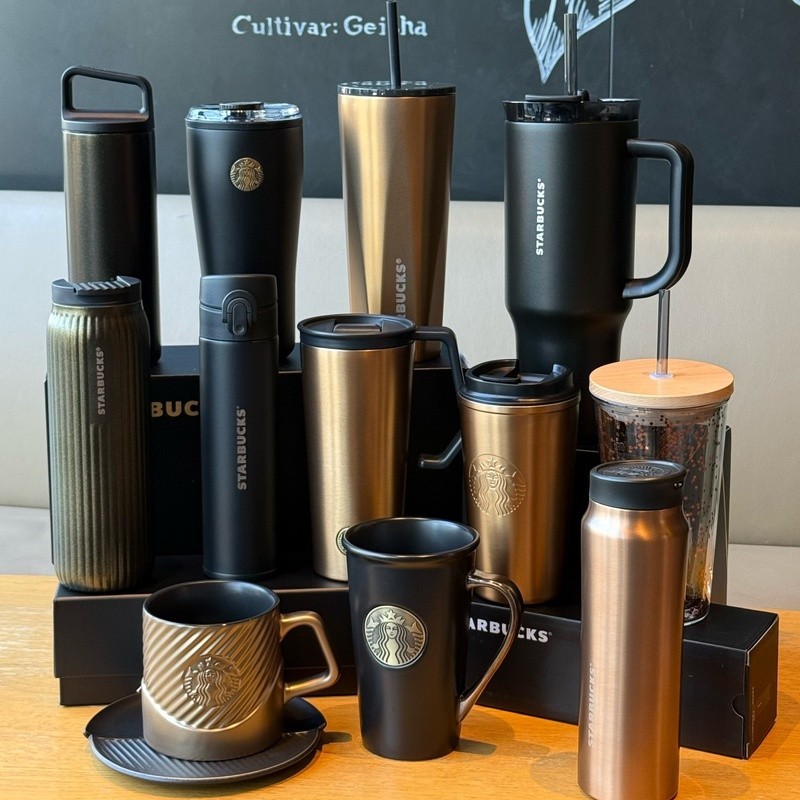 Starbucks Christmas Tumbler Classic Glitter Gold ถ้วยสแตนเลสแก้วฟางของขวัญผู้ชาย